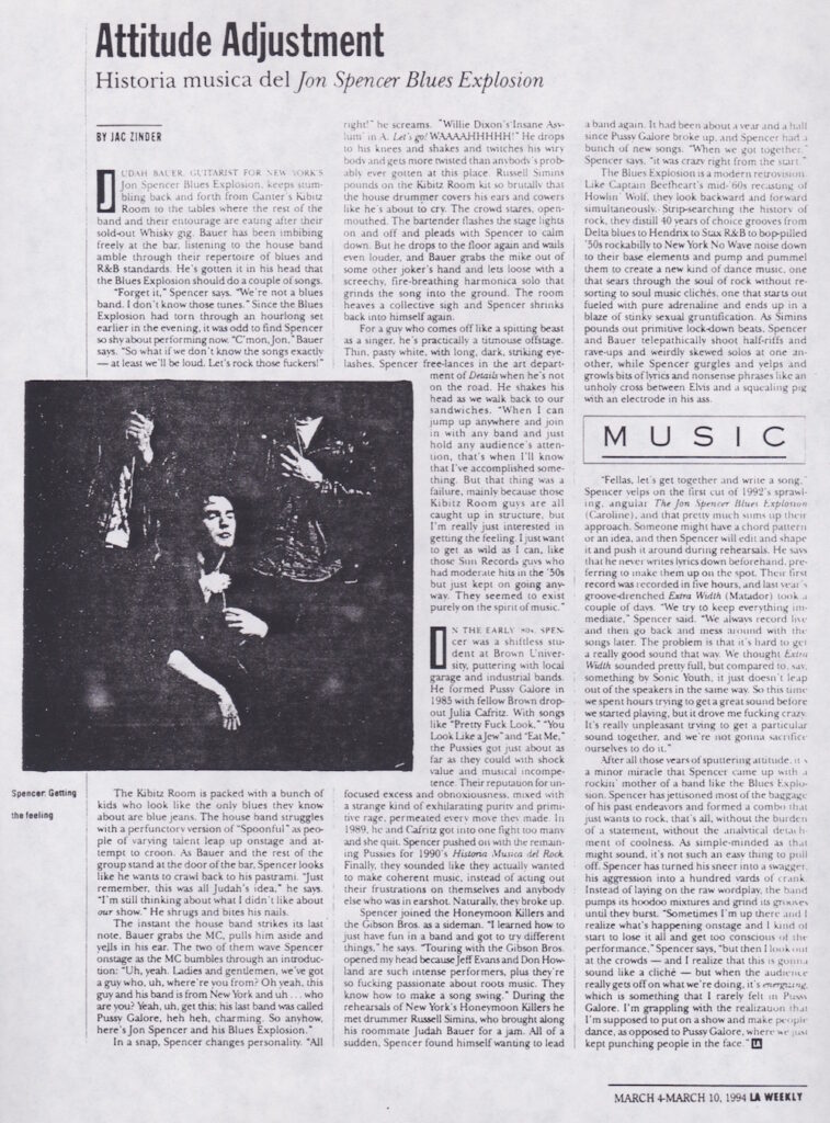 The Jon Spencer Blues Explosion - LA Weekly: Attitude Adjustment (PRESS, US)