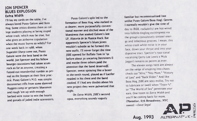 The Jon Spencer Blues Explosion – Alternative Press: Extra Width [Review] (PRESS, US)