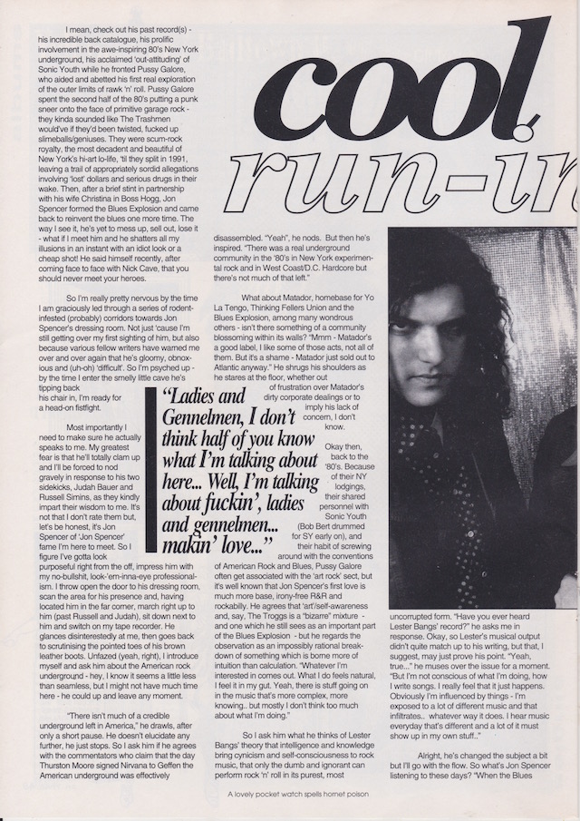 The Jon Spencer Blues Explosion - Sun Zoom Spark: Cool Run-Ins (PRESS, UK)