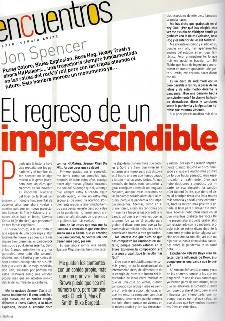 Jon Spencer & the HITmakers - Ruta 66: Interview (PRESS, SPAIN)