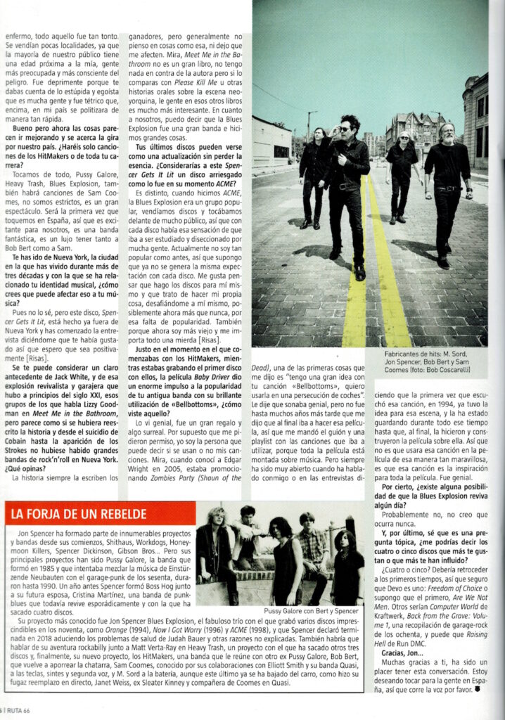 Jon Spencer & the HITmakers - Ruta 66: Interview (PRESS, SPAIN)